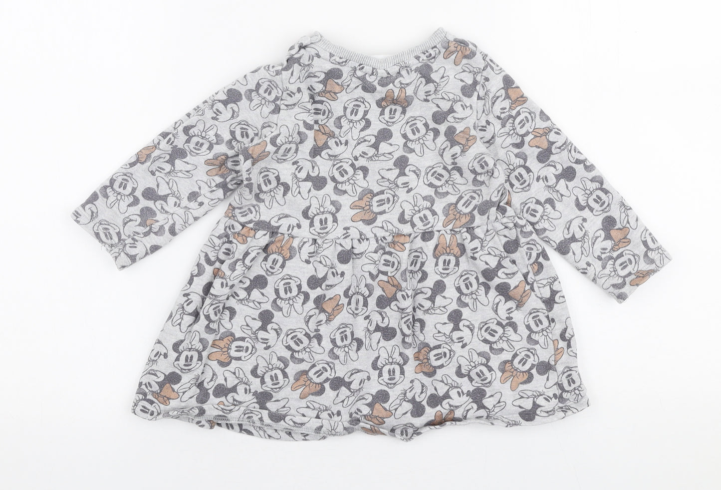 George Girls Grey  Cotton Skater Dress  Size 18-24 Months  Round Neck Snap - Disney Minnie mouse