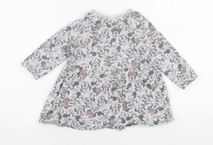 George Girls Grey  Cotton Skater Dress  Size 18-24 Months  Round Neck Snap - Disney Minnie mouse