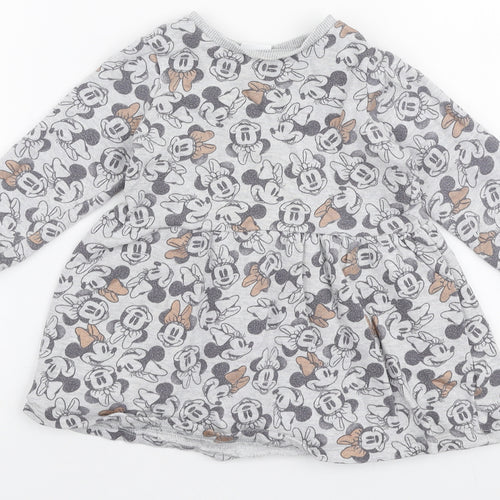 George Girls Grey  Cotton Skater Dress  Size 18-24 Months  Round Neck Snap - Disney Minnie mouse