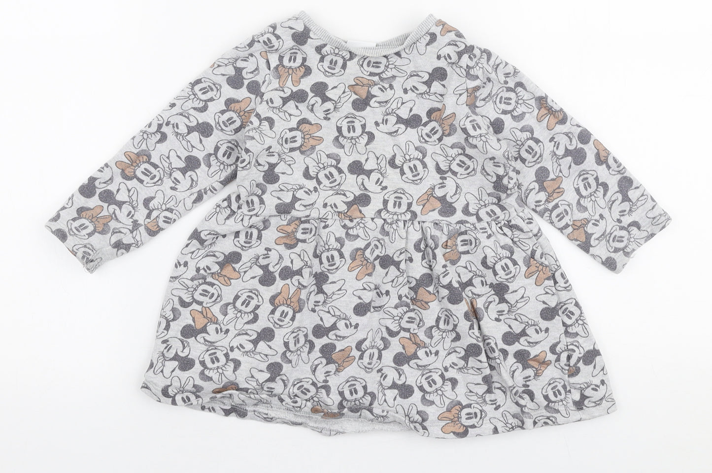 George Girls Grey  Cotton Skater Dress  Size 18-24 Months  Round Neck Snap - Disney Minnie mouse