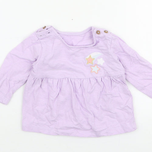 Marks and Spencer Girls Purple  100% Cotton Jersey T-Shirt Size 0-3 Months Round Neck Button - Stars