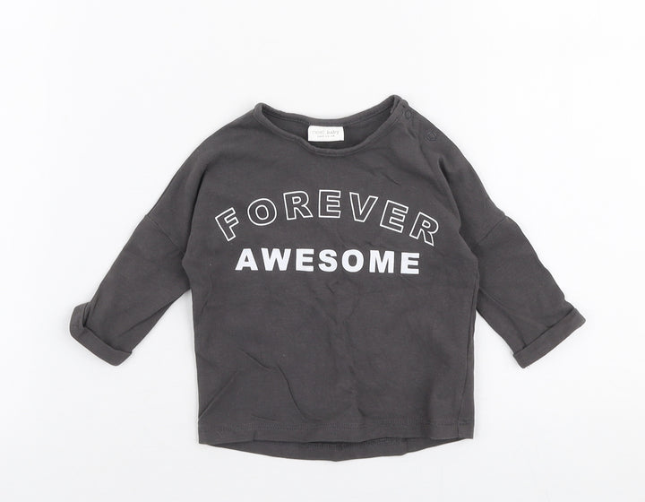 NEXT Girls Grey Cotton Jersey T-Shirt Size 0-3 Months Round Neck Snap - Forever awesome