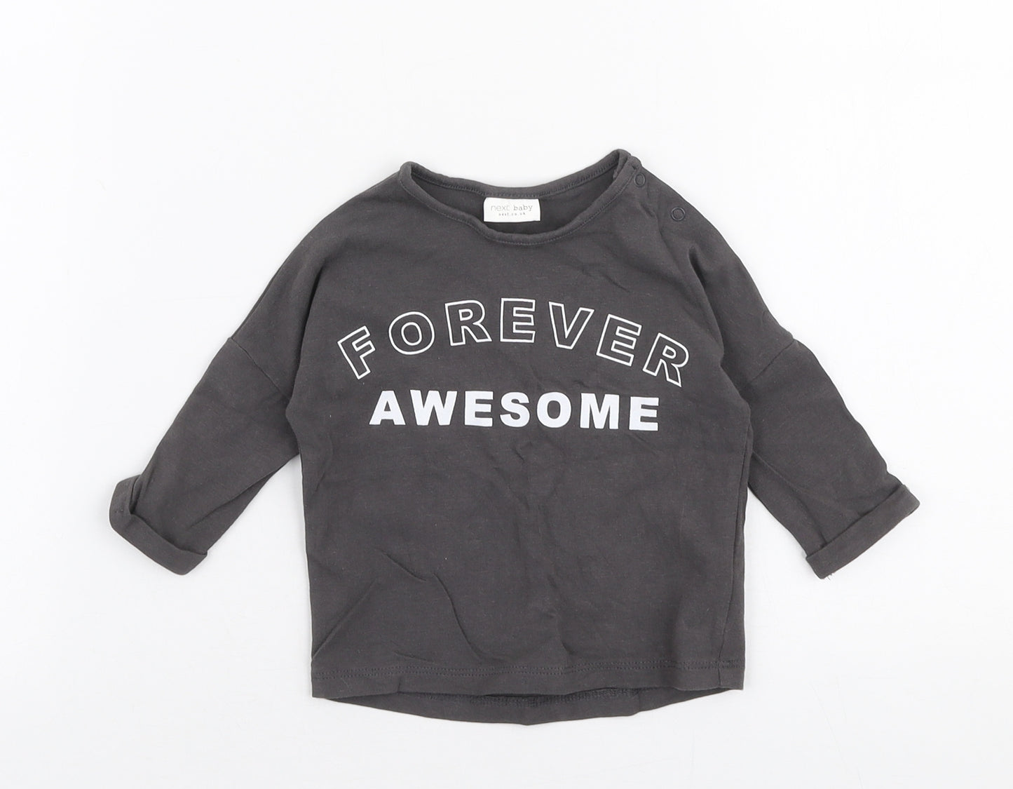 NEXT Girls Grey  Cotton Jersey T-Shirt Size 0-3 Months Round Neck Snap - Forever awesome