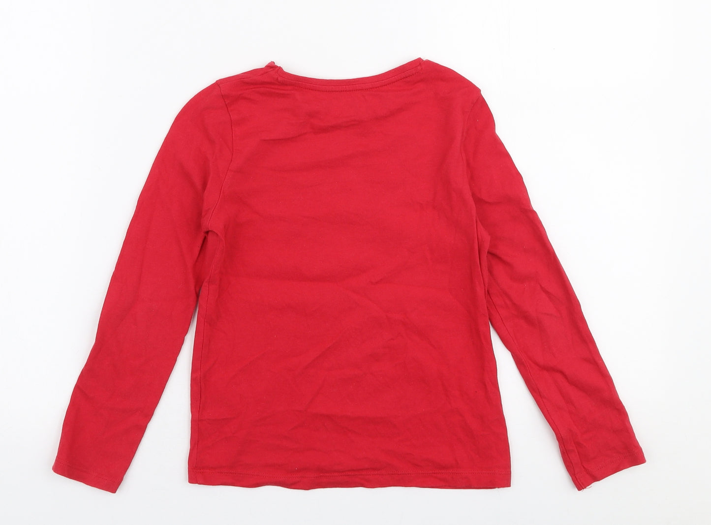 F&F Girls Red  Cotton Jersey T-Shirt Size 6-7 Years Round Neck Pullover - Christmas Reindeer