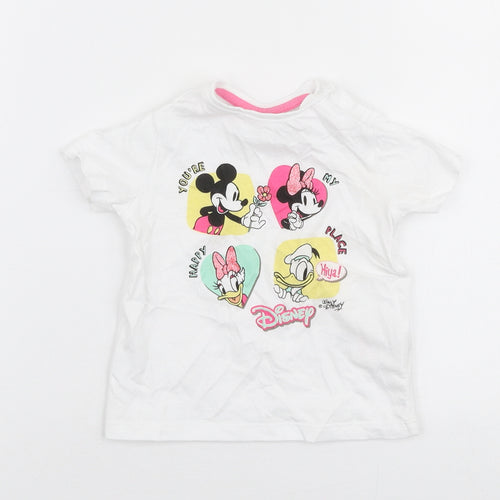 F&F Girls White  Cotton Jersey T-Shirt Size 6-9 Months Round Neck Snap - Disney