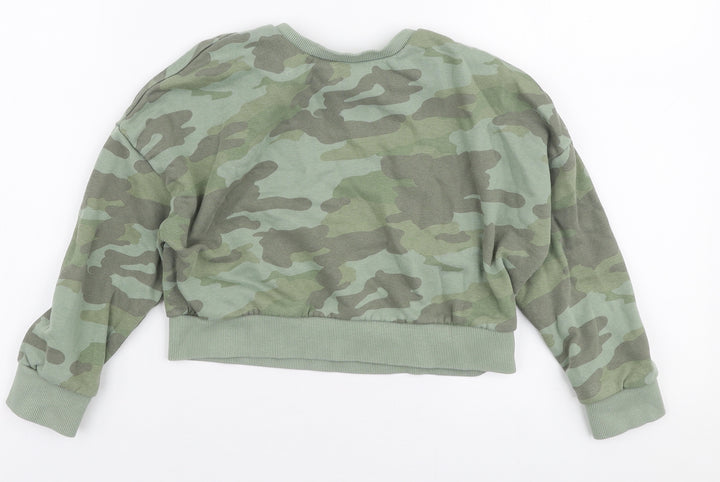 Marks and Spencer Girls Green Camouflage Cotton Pullover Sweatshirt Size 6-7 Years  Pullover