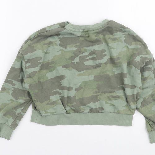 Marks and Spencer Girls Green Camouflage Cotton Pullover Sweatshirt Size 6-7 Years  Pullover