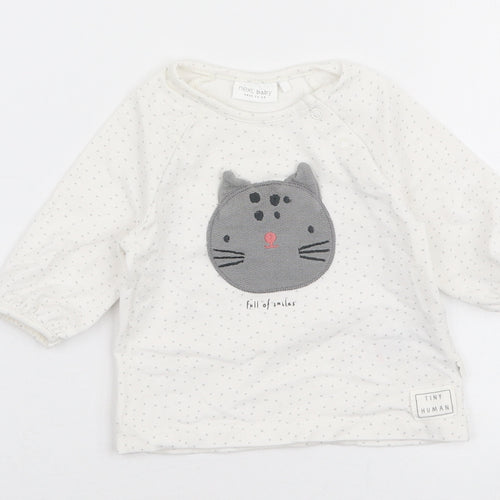 NEXT Girls White Polka Dot Cotton Jersey T-Shirt Size Newborn Round Neck Snap - Cat