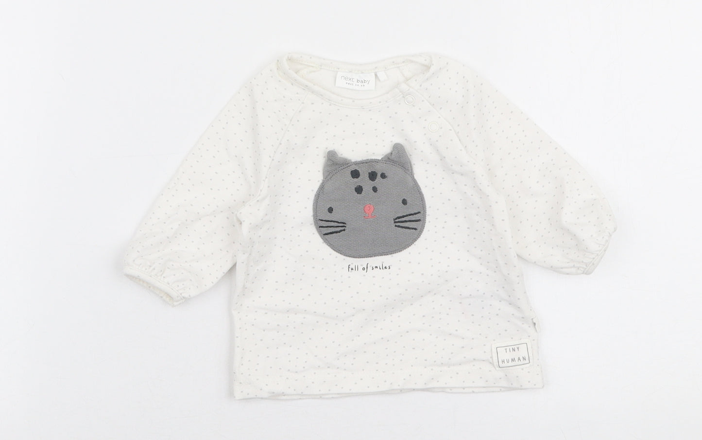 NEXT Girls White Polka Dot Cotton Jersey T-Shirt Size Newborn Round Neck Snap - Cat
