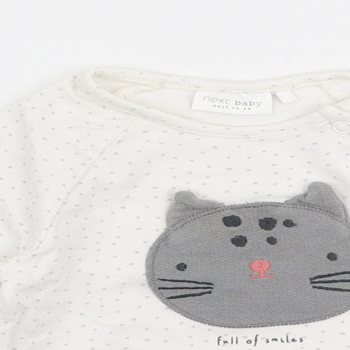 NEXT Girls White Polka Dot Cotton Jersey T-Shirt Size Newborn Round Neck Snap - Cat
