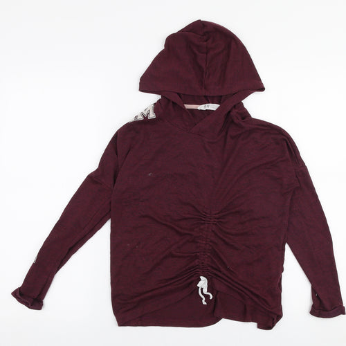 H&M Girls Red  Viscose Pullover Hoodie Size 11-12 Years  Pullover