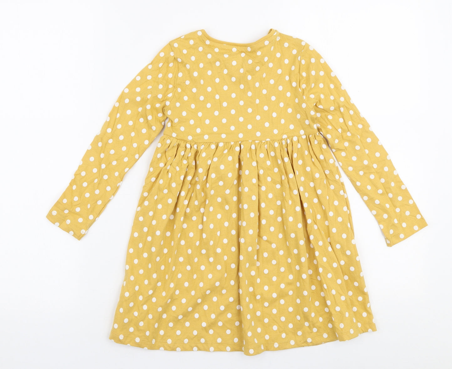 F&F Girls Yellow Polka Dot 100% Cotton Skater Dress  Size 4-5 Years  Round Neck Pullover