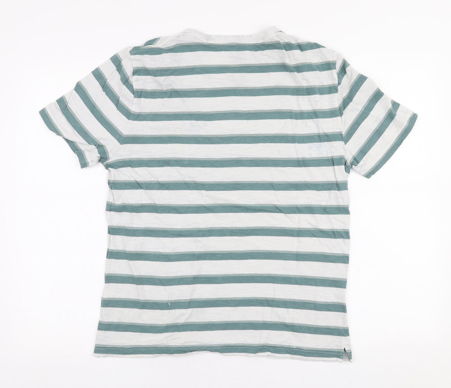 Marks and Spencer Mens Multicoloured Striped Cotton  T-Shirt Size M Round Neck
