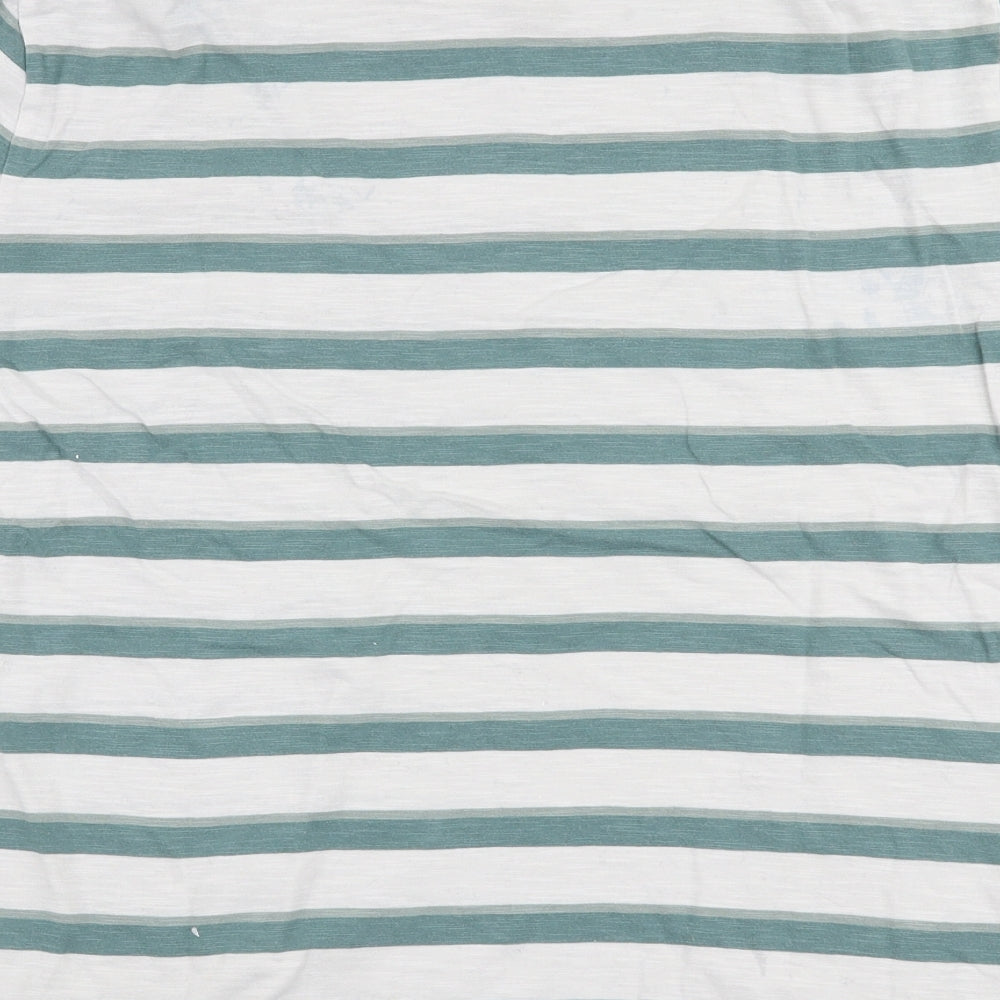Marks and Spencer Mens Multicoloured Striped Cotton  T-Shirt Size M Round Neck