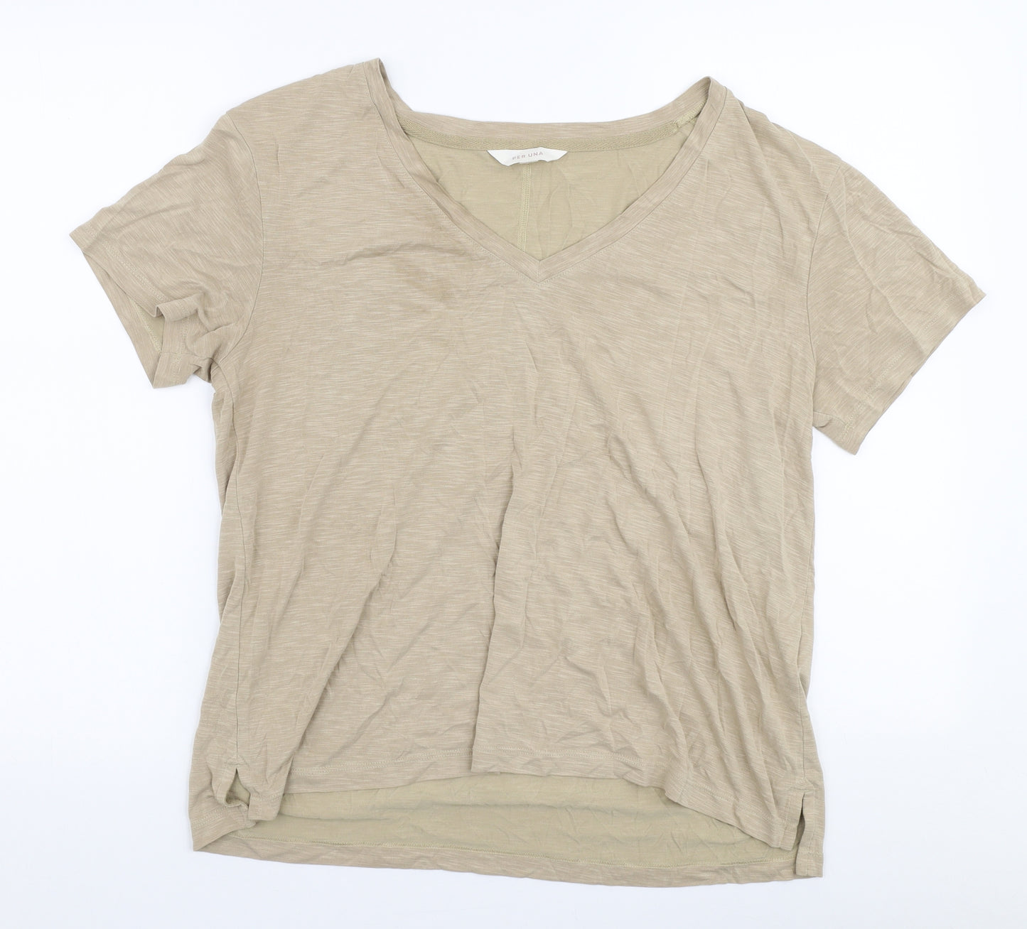Per Una Womens Beige  Modal Jersey T-Shirt Size 14 V-Neck
