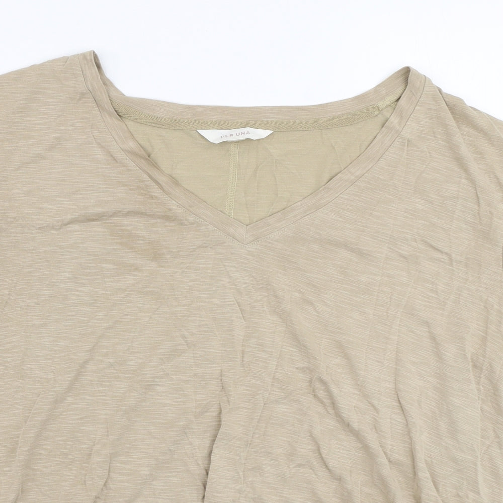 Per Una Womens Beige  Modal Jersey T-Shirt Size 14 V-Neck