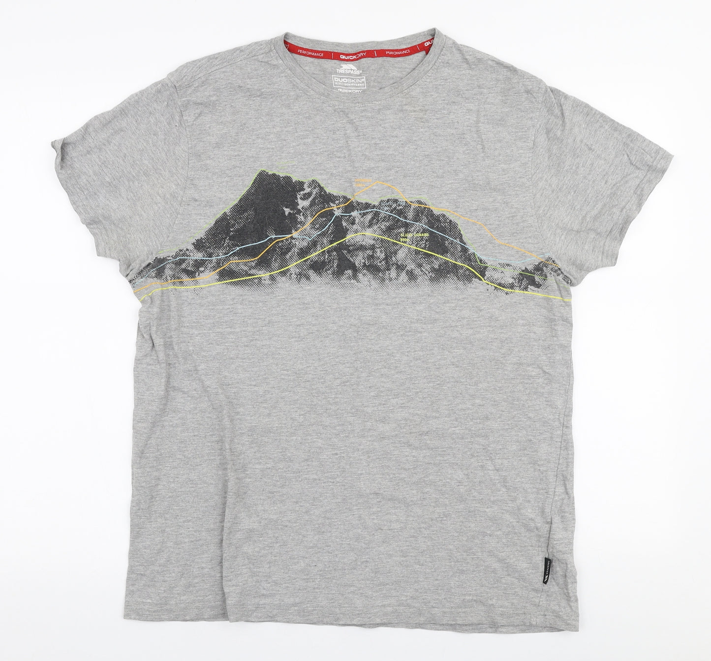 Trespass Mens Grey  Polyester  T-Shirt Size L Round Neck  - Mountain