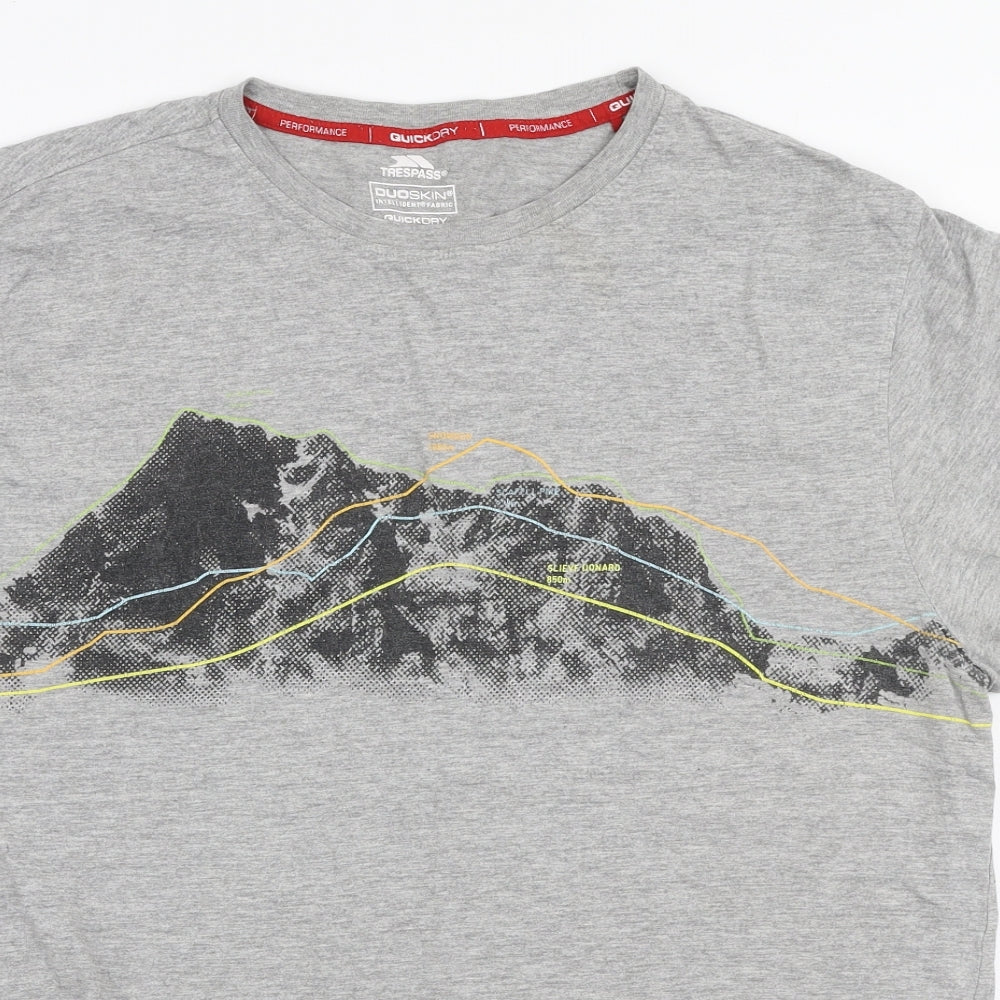 Trespass Mens Grey  Polyester  T-Shirt Size L Round Neck  - Mountain