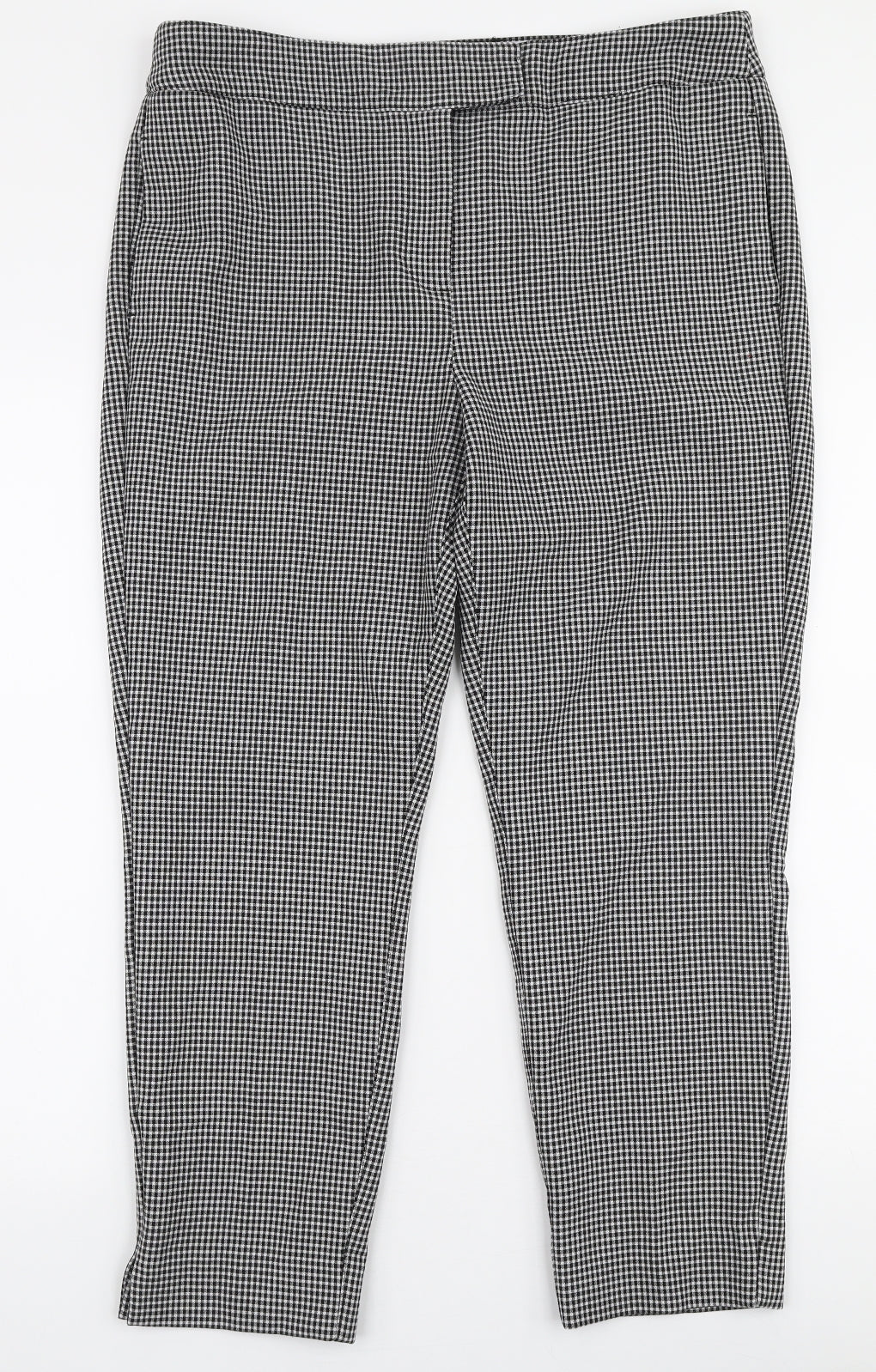 NEXT Womens Black Check Polyester Trousers  Size 14 L25 in Regular Zip