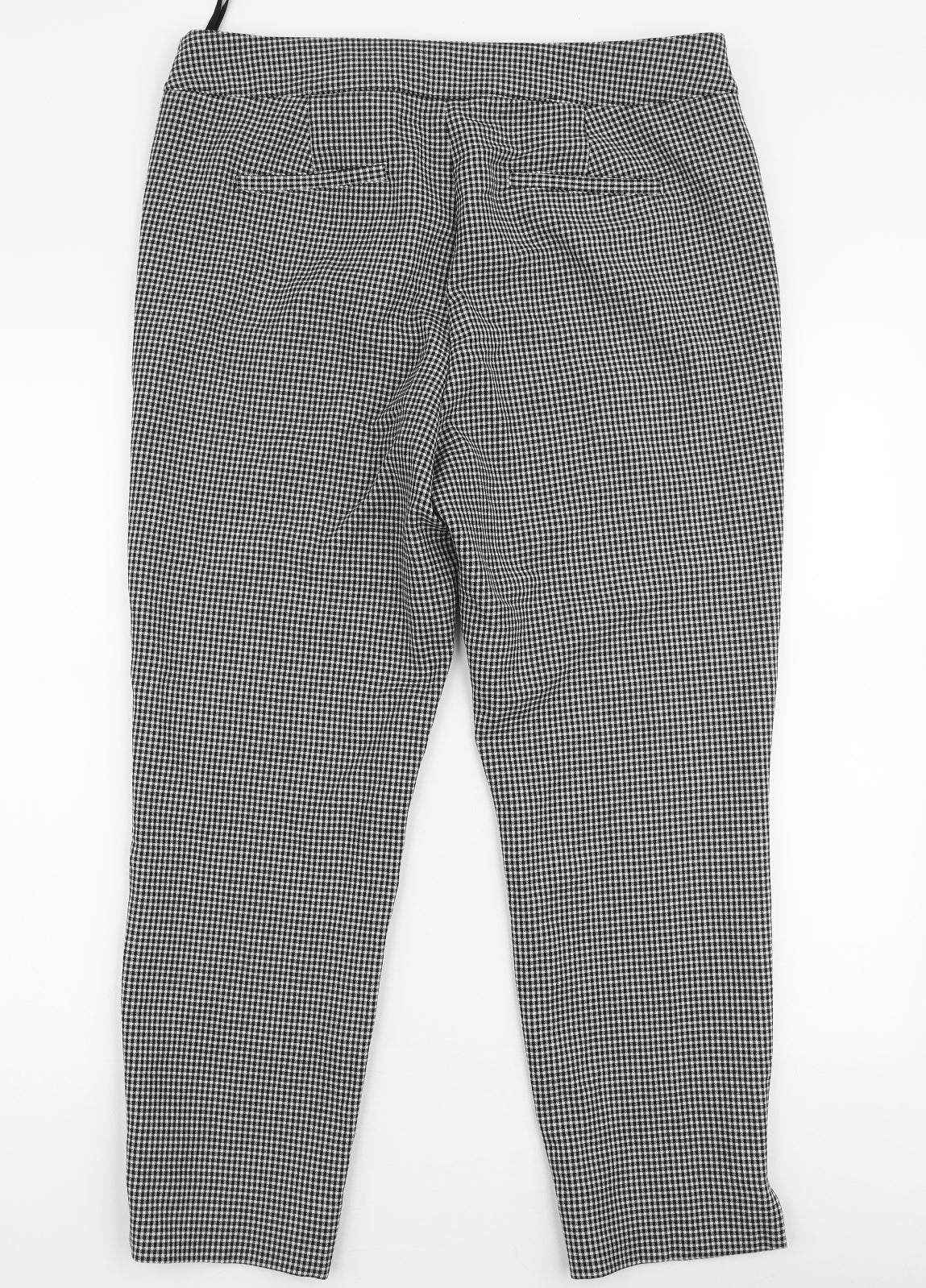 NEXT Womens Black Check Polyester Trousers  Size 14 L25 in Regular Zip