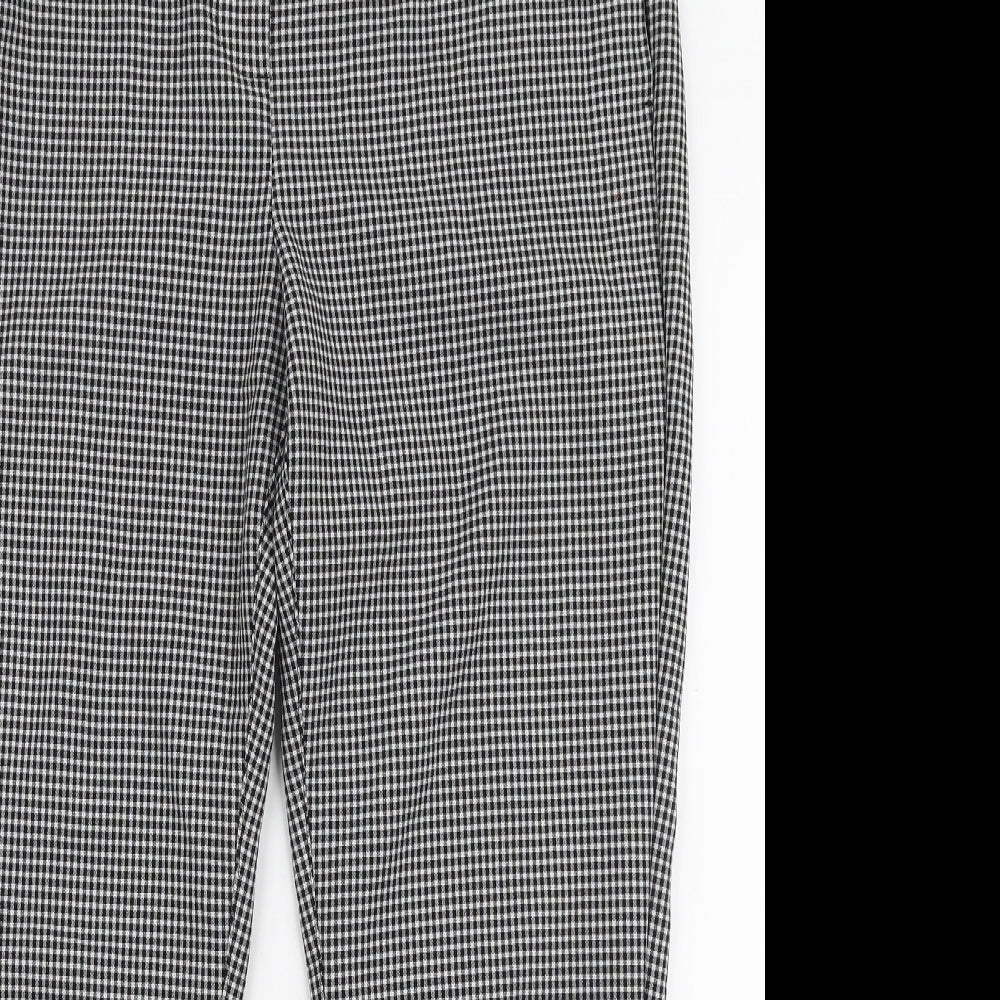 NEXT Womens Black Check Polyester Trousers  Size 14 L25 in Regular Zip