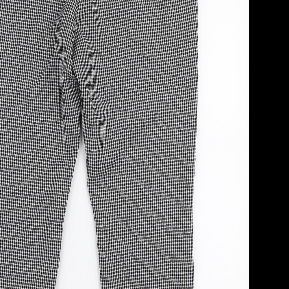 NEXT Womens Black Check Polyester Trousers  Size 14 L25 in Regular Zip