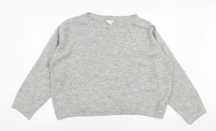 H&M Womens Grey Round Neck Acrylic Pullover Jumper Size M
