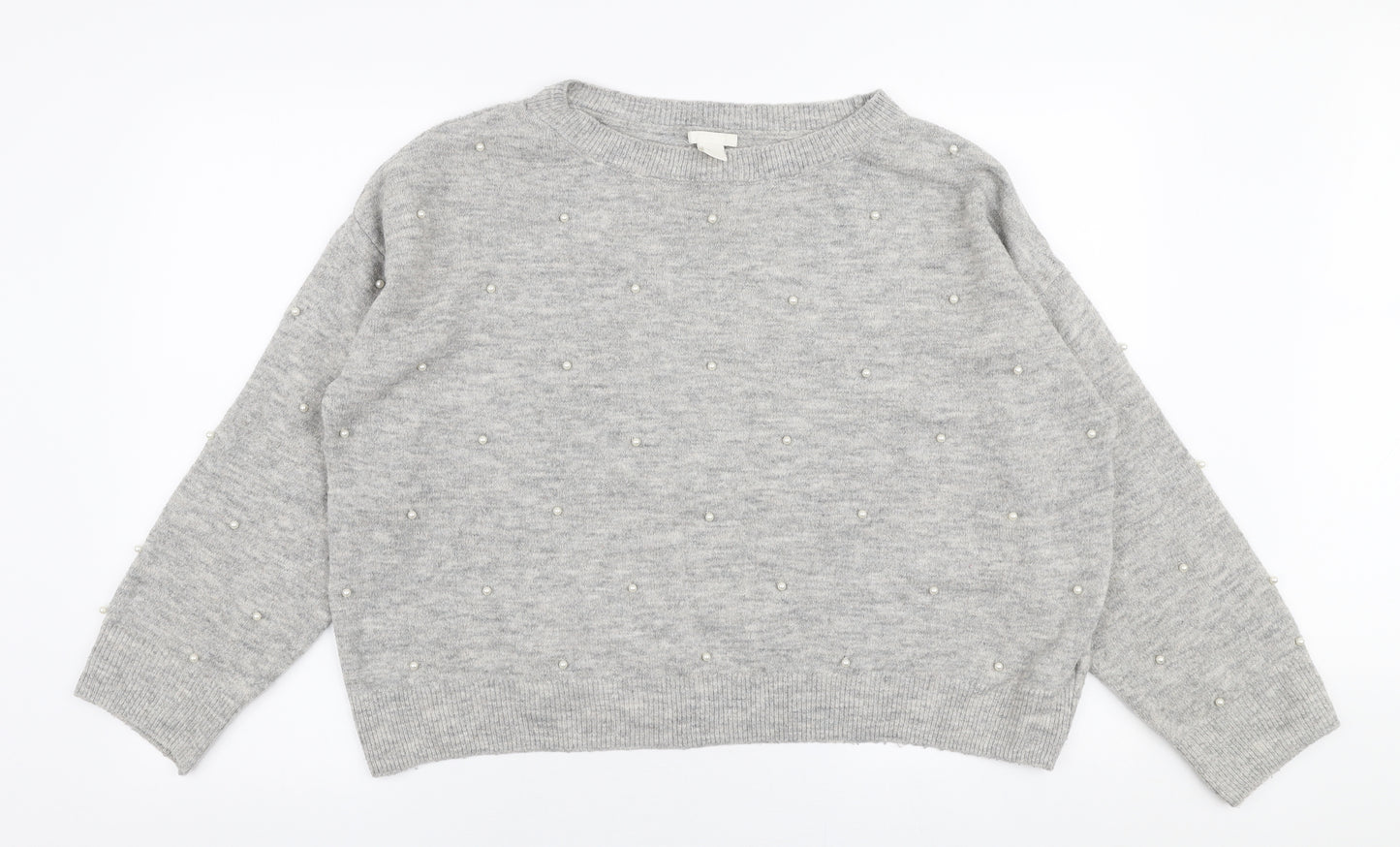 H&M Womens Grey Round Neck  Acrylic Pullover Jumper Size M