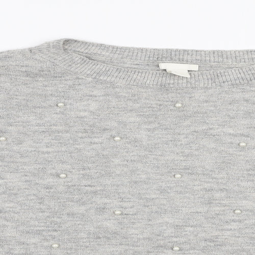 H&M Womens Grey Round Neck  Acrylic Pullover Jumper Size M