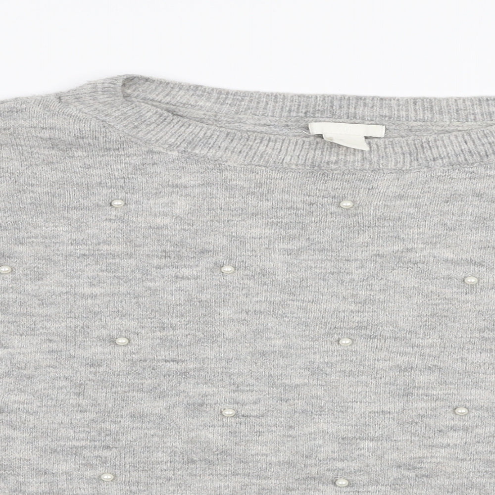 H&M Womens Grey Round Neck  Acrylic Pullover Jumper Size M