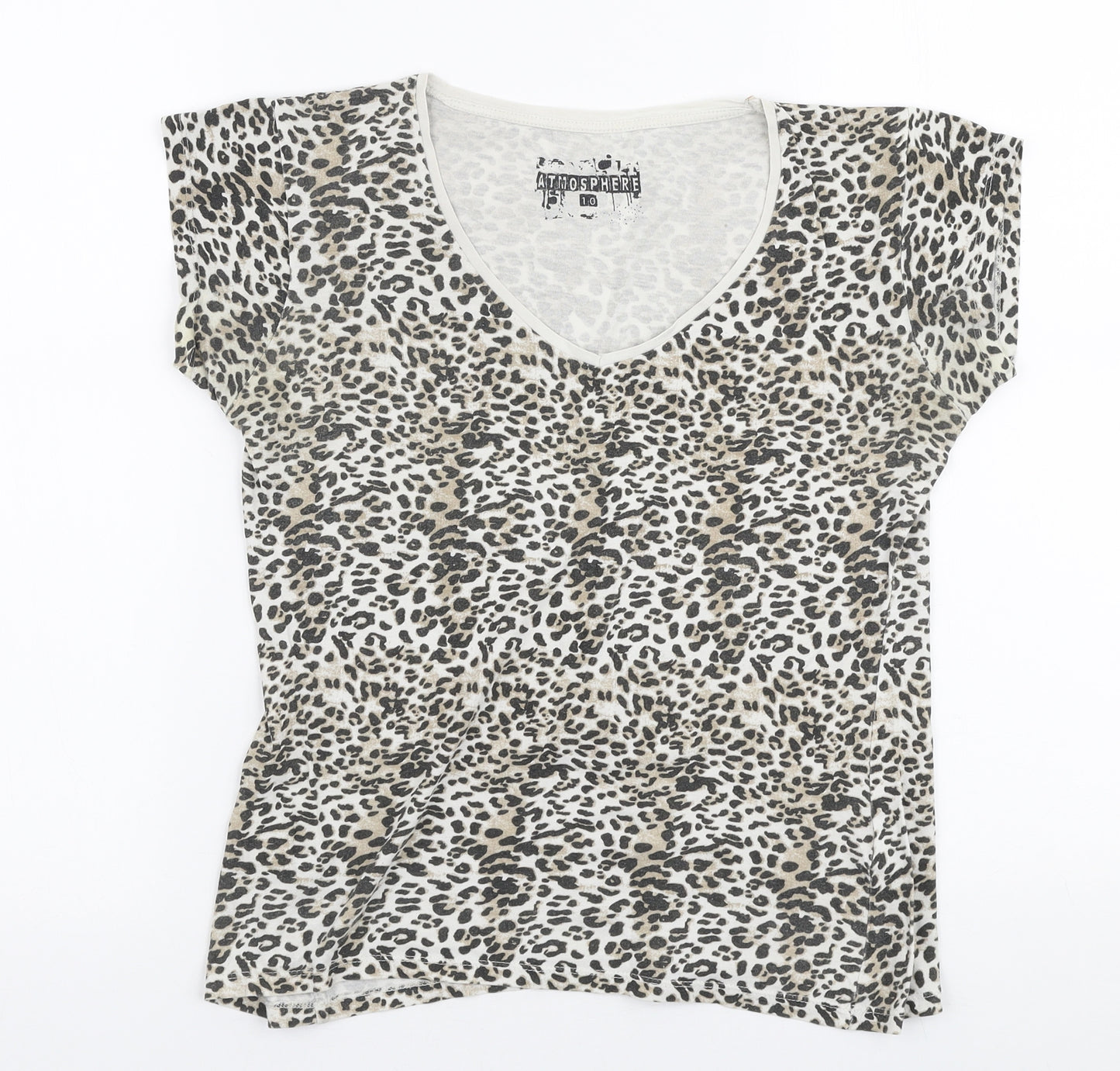 Atmosphere Womens Brown Animal Print 100% Cotton Jersey T-Shirt Size 10 Round Neck