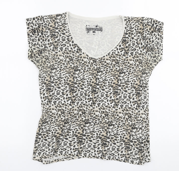 Atmosphere Womens Brown Animal Print 100% Cotton Jersey T-Shirt Size 10 Round Neck