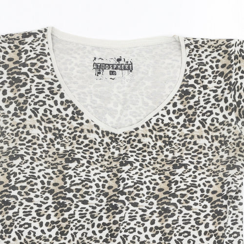 Atmosphere Womens Brown Animal Print 100% Cotton Jersey T-Shirt Size 10 Round Neck