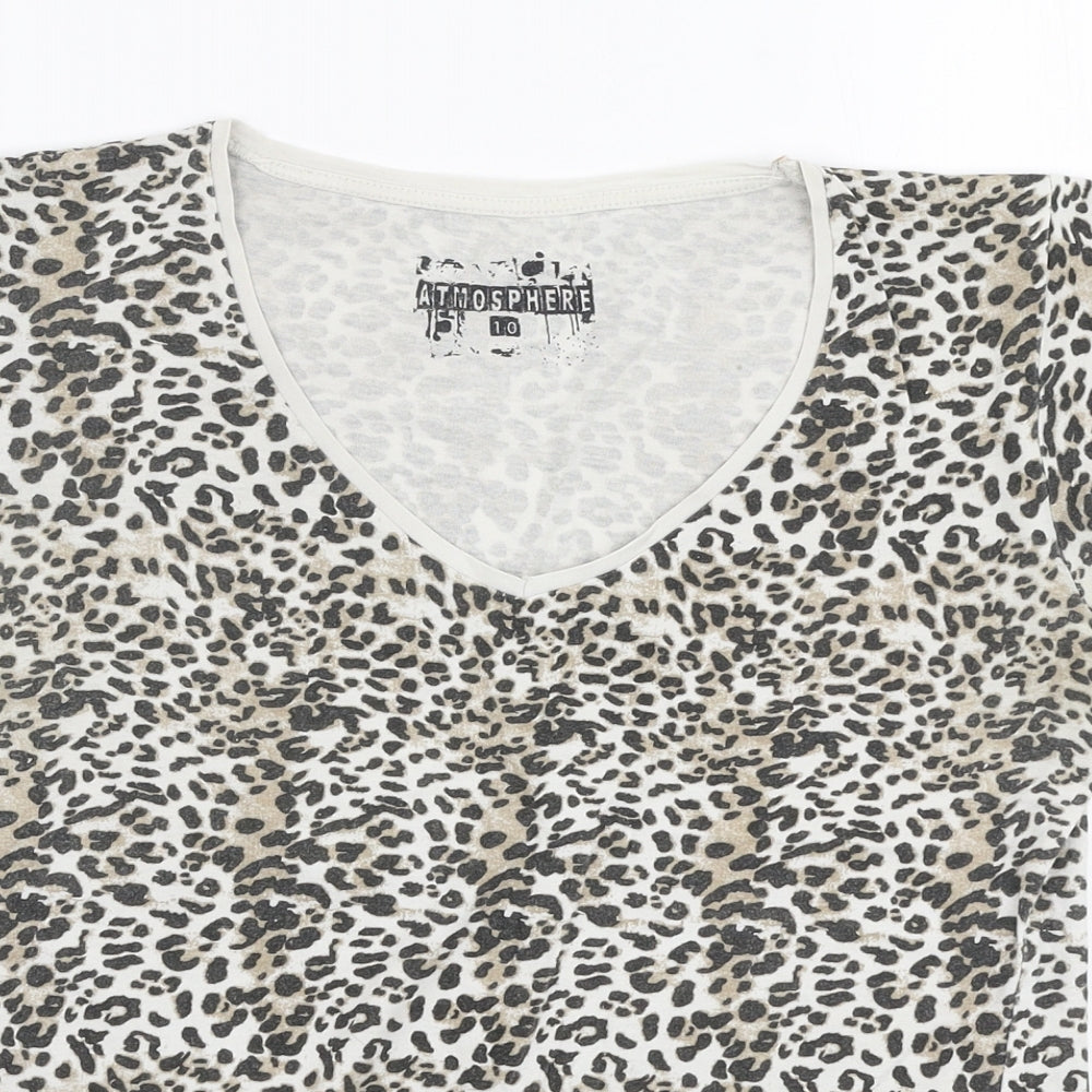 Atmosphere Womens Brown Animal Print 100% Cotton Jersey T-Shirt Size 10 Round Neck