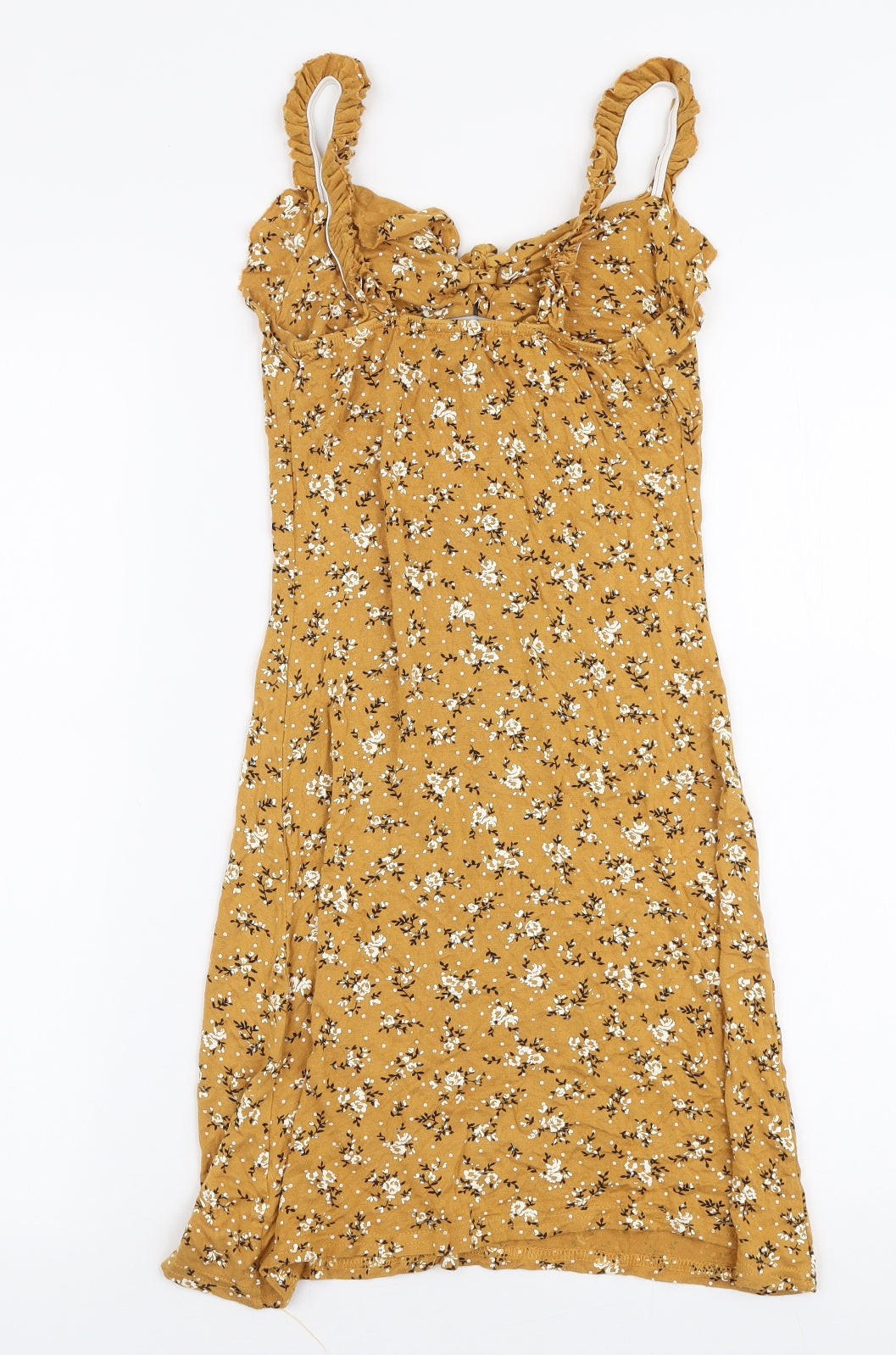 PRETTYLITTLETHING Womens Yellow Floral Viscose A-Line  Size 6  Sweetheart Pullover