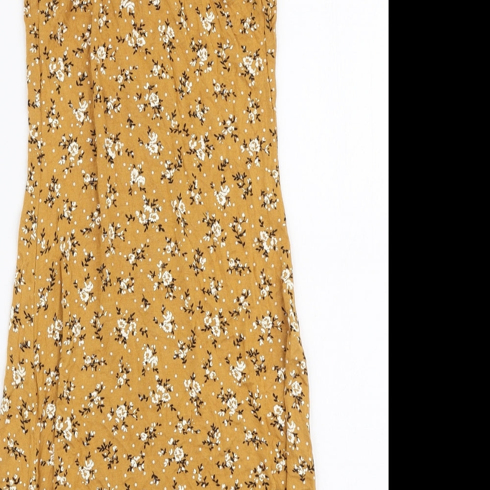 PRETTYLITTLETHING Womens Yellow Floral Viscose A-Line  Size 6  Sweetheart Pullover