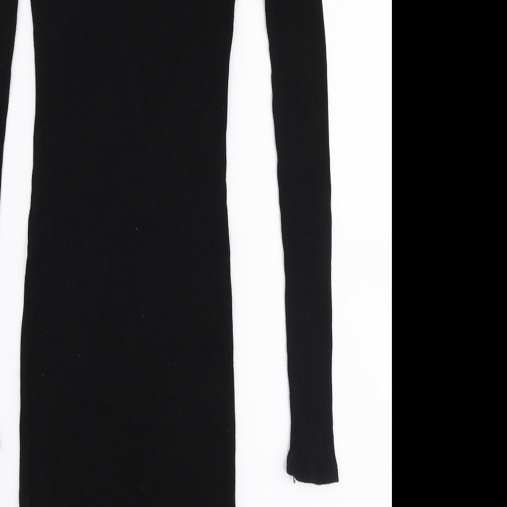 H&M Womens Black  Viscose Bodycon  Size S  Boat Neck Pullover