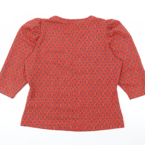 Savioa Womens Red Round Neck Geometric Polyester Pullover Jumper Size XL