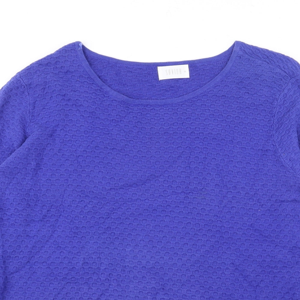 Savida Womens Blue Boat Neck  Cotton Pullover Jumper Size M