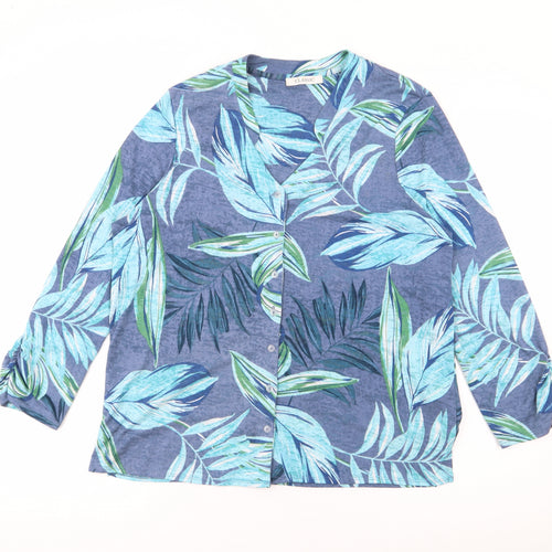 Classic Womens Blue V-Neck Floral Polyester Cardigan Jumper Size 14
