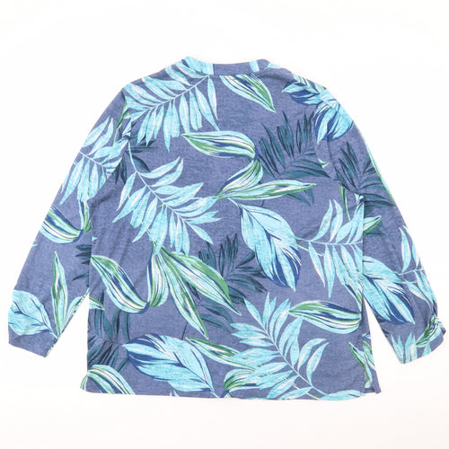 Classic Womens Blue V-Neck Floral Polyester Cardigan Jumper Size 14