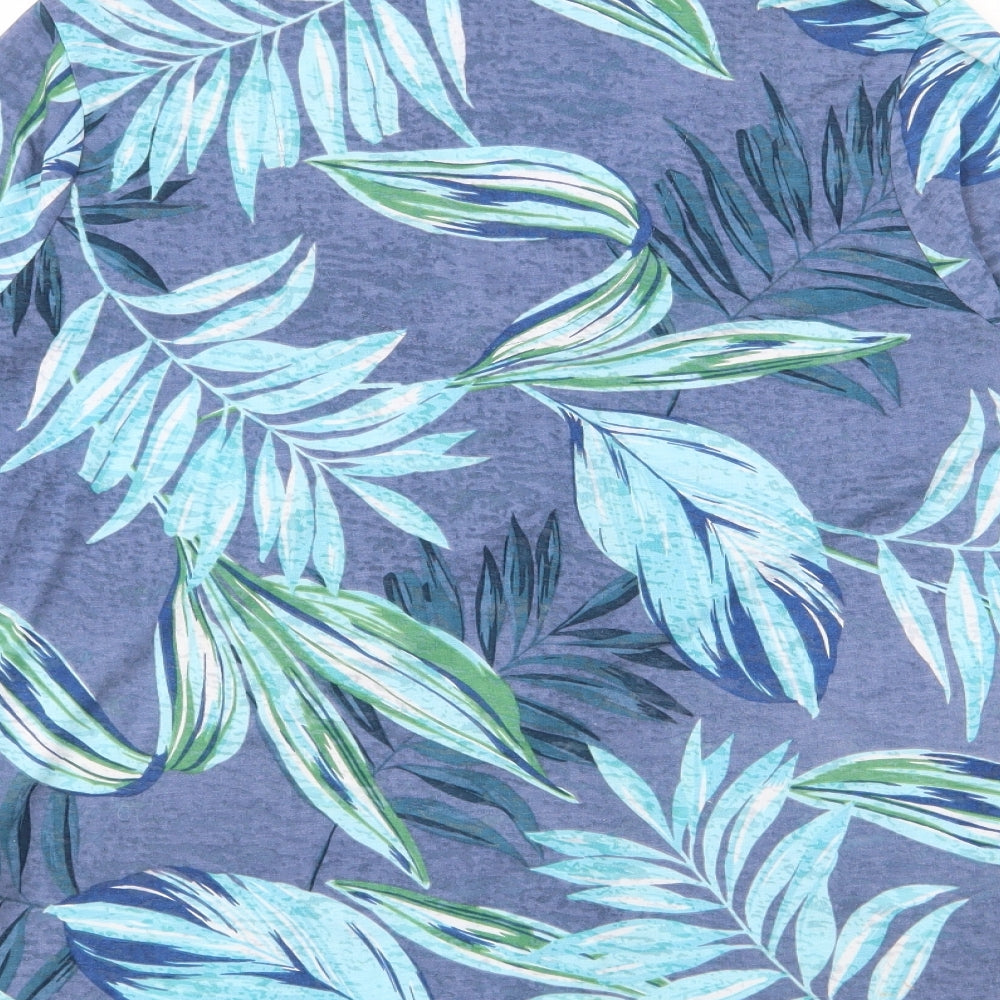 Classic Womens Blue V-Neck Floral Polyester Cardigan Jumper Size 14