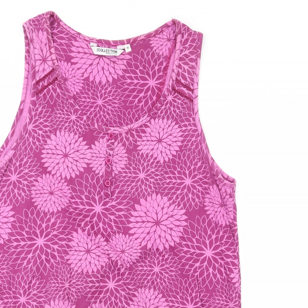 Debenhams Womens Pink Floral Cotton Camisole Tank Size 16 Scoop Neck