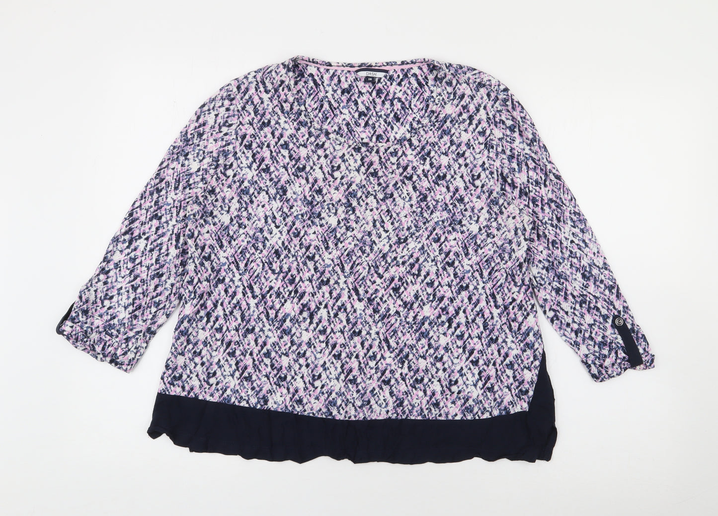DASH Womens Purple Scoop Neck Geometric Cotton Pullover Jumper Size 16