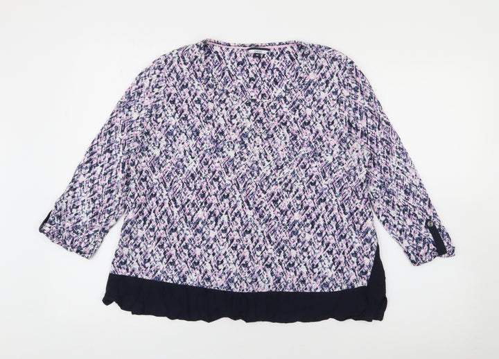 DASH Womens Purple Scoop Neck Geometric Cotton Pullover Jumper Size 16