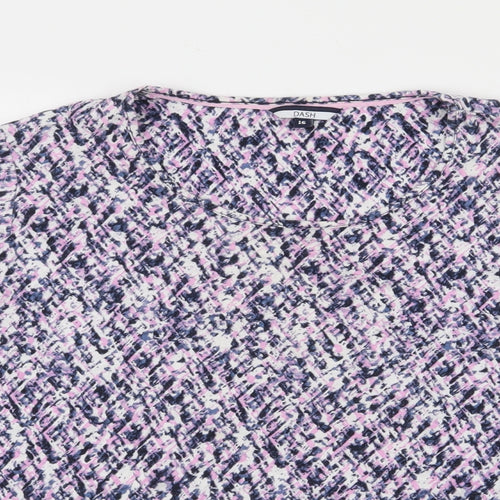 DASH Womens Purple Scoop Neck Geometric Cotton Pullover Jumper Size 16