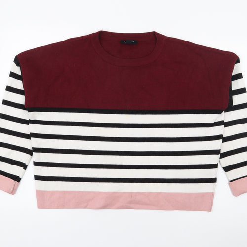 New Look Womens Red Crew Neck Striped Viscose Pullover Jumper Size M