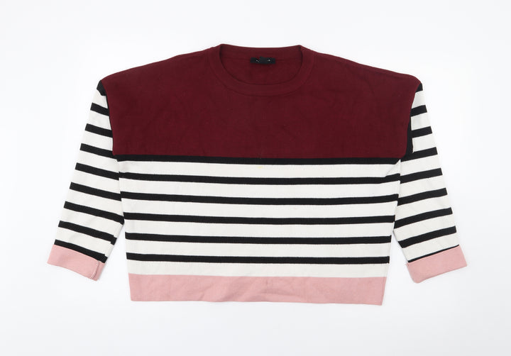 New Look Womens Red Crew Neck Striped Viscose Pullover Jumper Size M