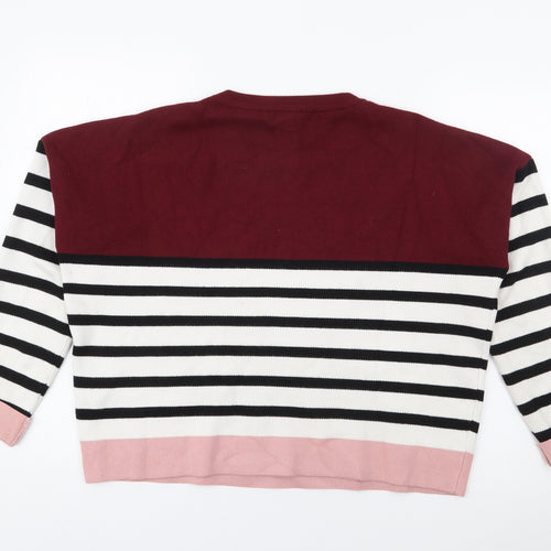 New Look Womens Red Crew Neck Striped Viscose Pullover Jumper Size M