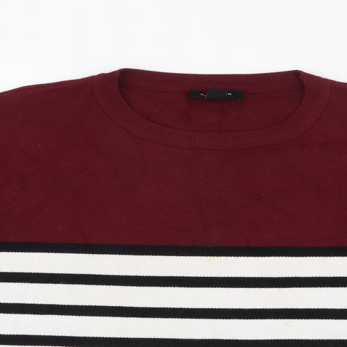 New Look Womens Red Crew Neck Striped Viscose Pullover Jumper Size M